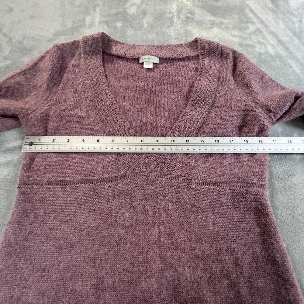 Garnet Hill Womens Y2K Babydoll Deep V Sweater Size S Purple Alpaca Blend Boho - Picture 8 of 13